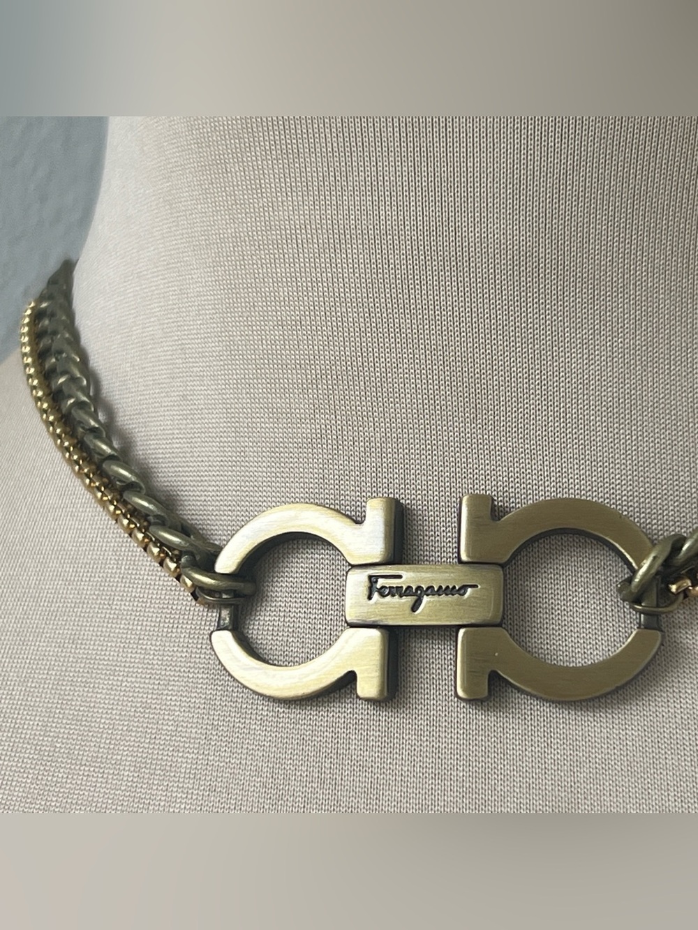 Salvatore Ferragamo Custom Necklace | Vintage Bronze Gancini Choker 15-17โ - Picture 5 of 7